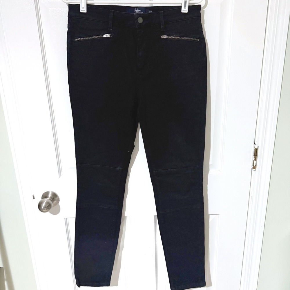 Boden Black Skinny Biker Moto Pants Zipper Pockets Articulated Knee US 8R